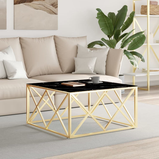 Table basse Golden 80x80x40 cm en acier inoxydable et verre