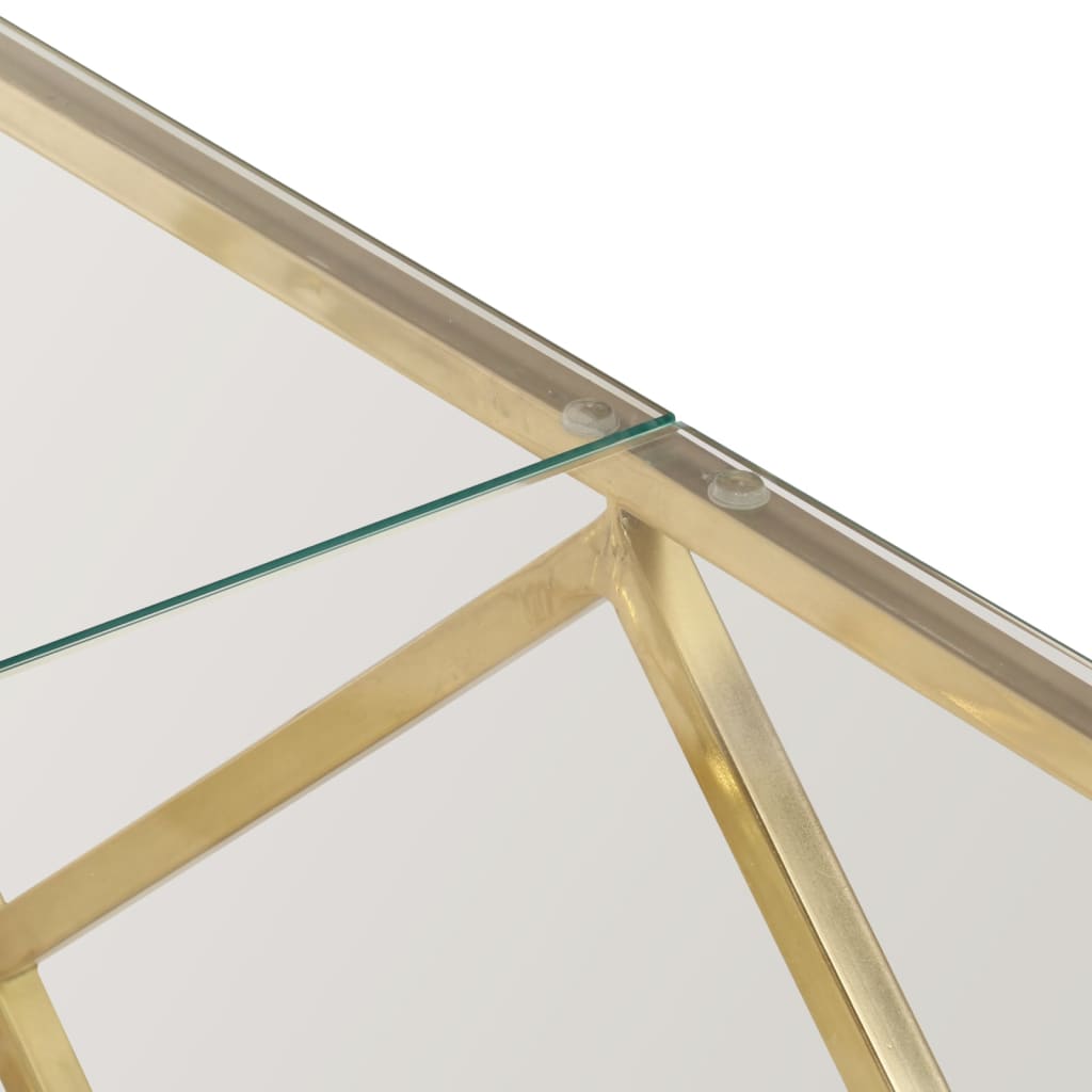 Table basse en acier inoxydable doré et verre trempé
