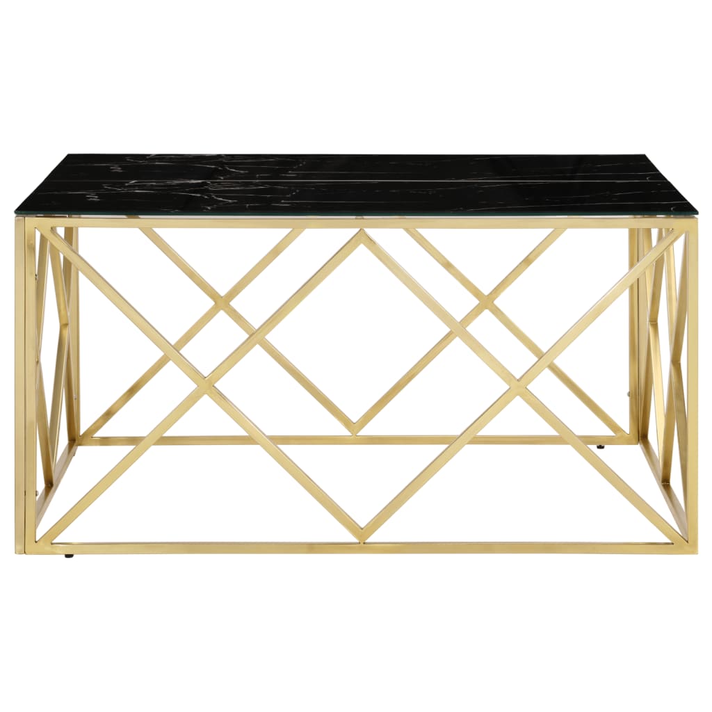 Table basse en acier inoxydable doré et verre trempé