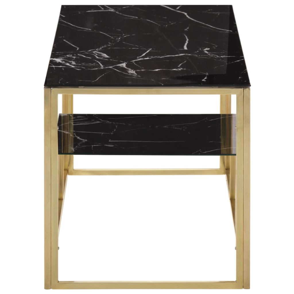 Table basse en acier inoxydable doré et verre trempé