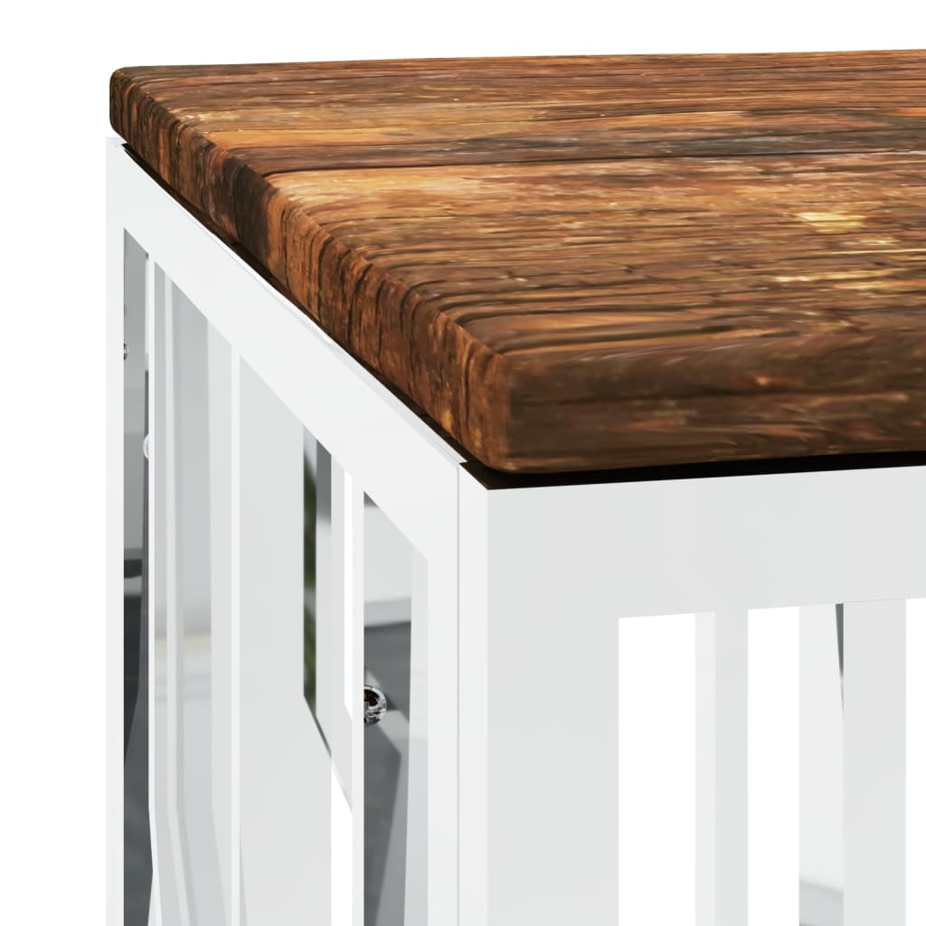 Table basse en acier inoxydable et bois massif de récupération