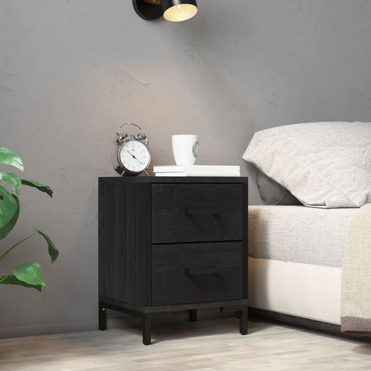Bedside table black 36x30x45 cm solid pine wood