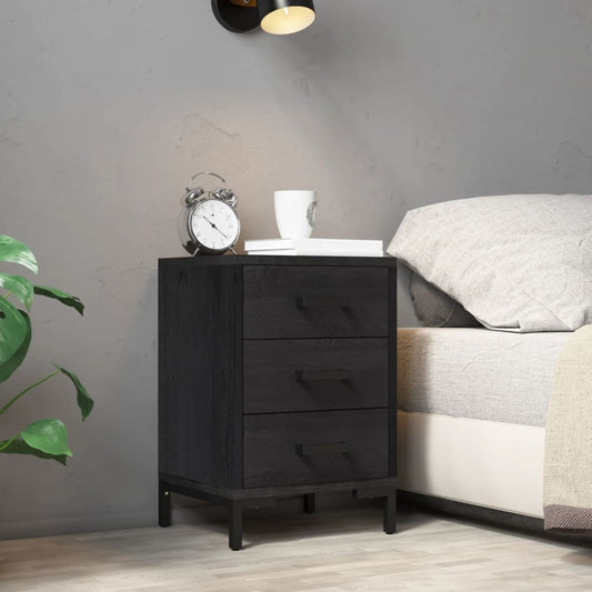 Bedside table black 40x30x55 cm solid pine wood
