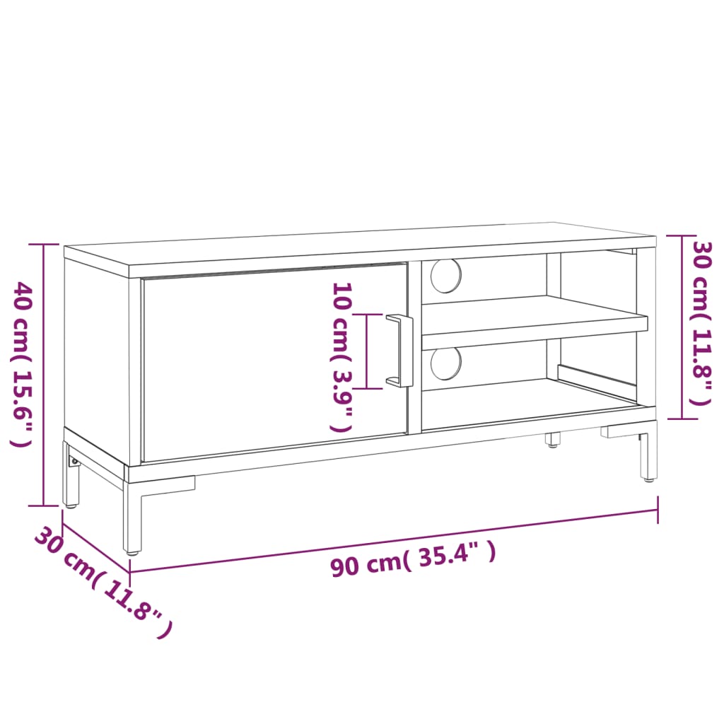 Meuble TV noir 90x30x40 cm en pin massif