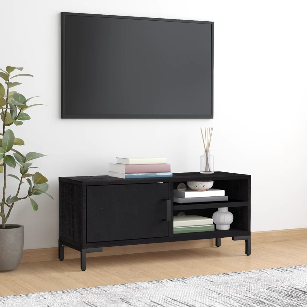 Meuble TV noir 90x30x40 cm en pin massif