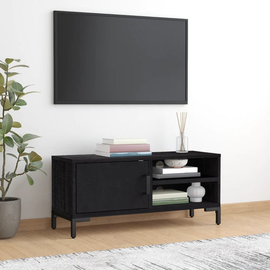 Meuble TV noir 90x30x40 cm en pin massif