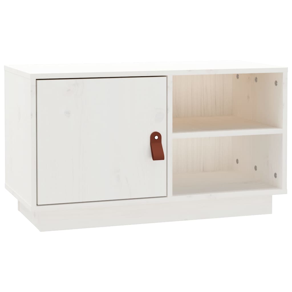 Meuble TV blanc 70x34x40 cm en bois de pin massif