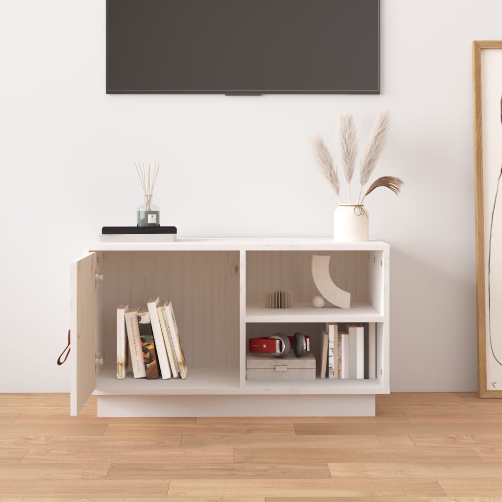 Meuble TV blanc 70x34x40 cm en bois de pin massif