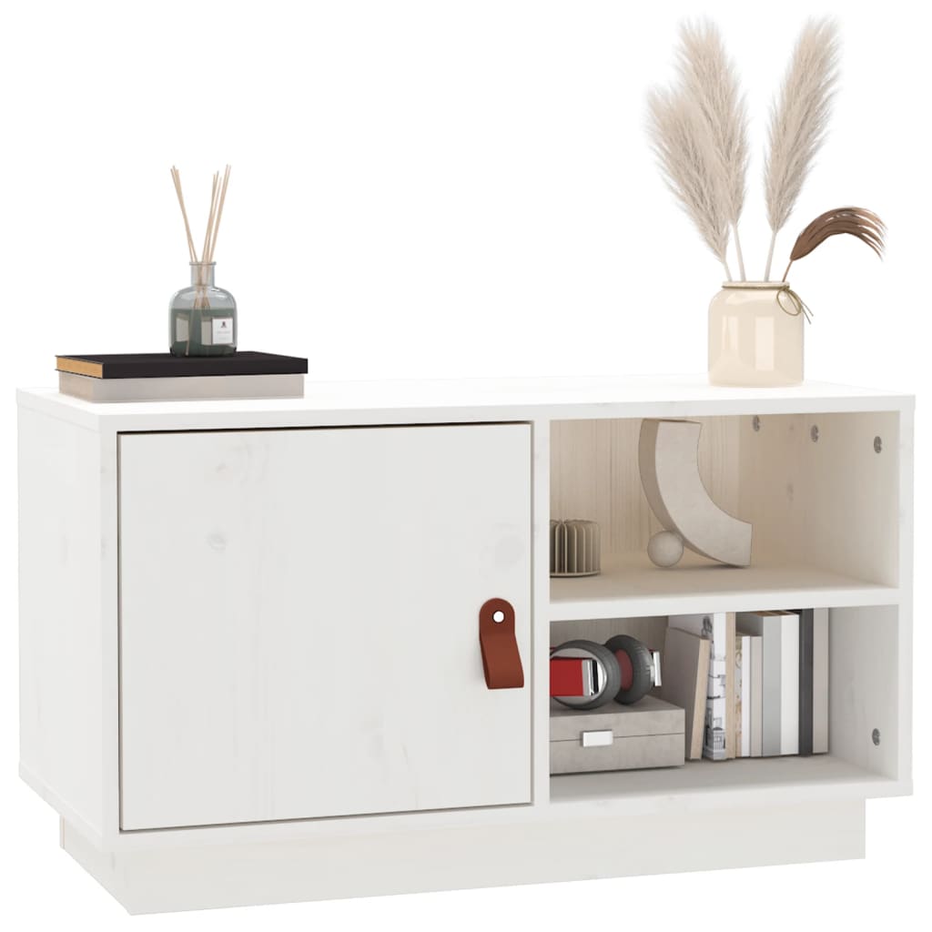 Meuble TV blanc 70x34x40 cm en bois de pin massif