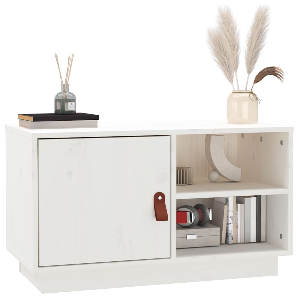 Meuble TV blanc 70x34x40 cm en bois de pin massif