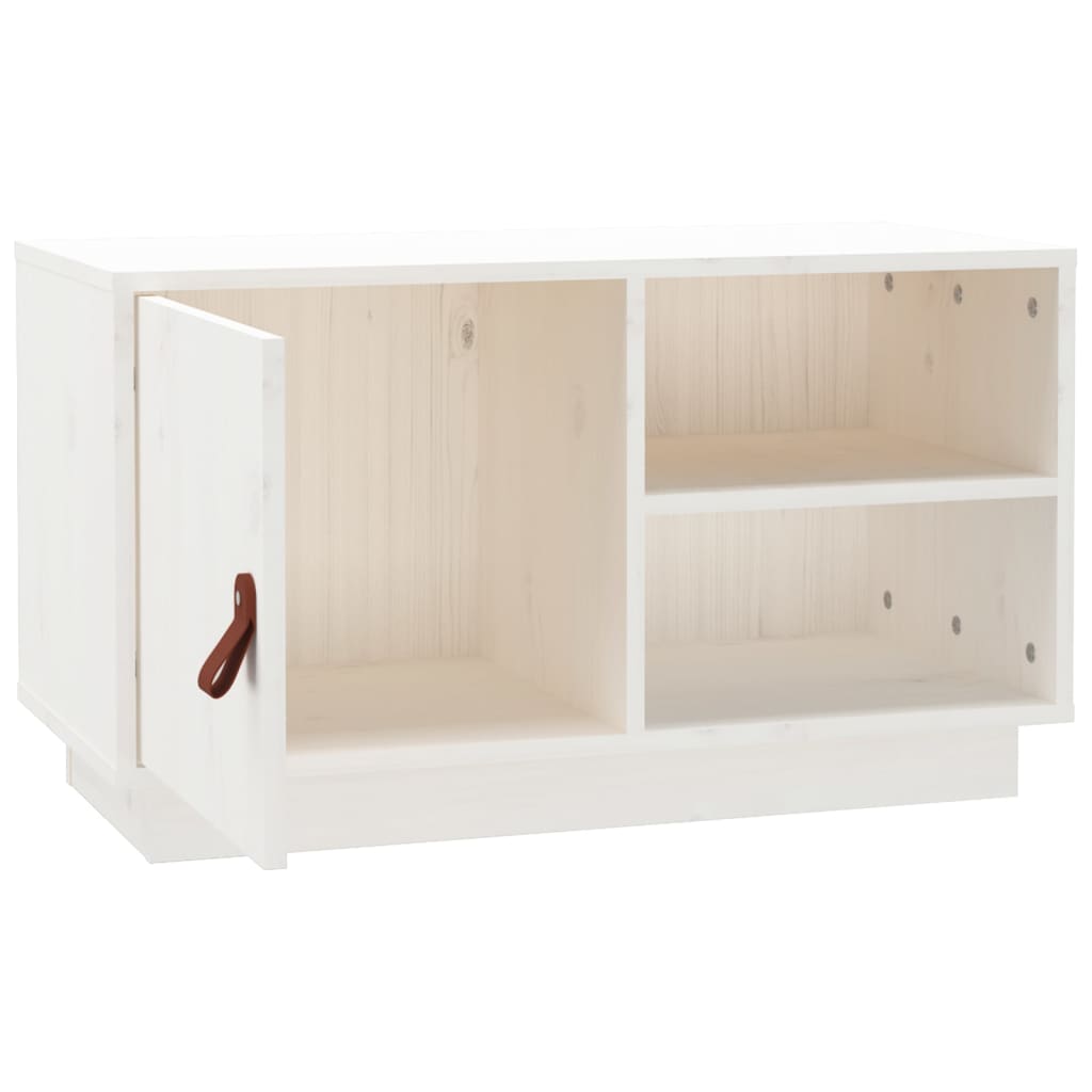 Meuble TV blanc 70x34x40 cm en bois de pin massif