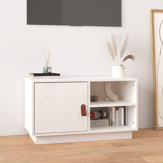 Meuble TV blanc 70x34x40 cm en bois de pin massif