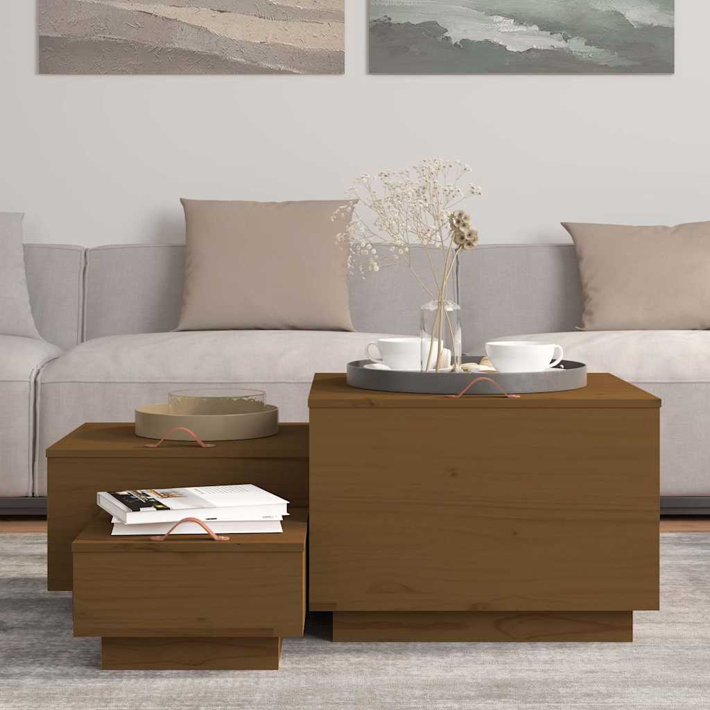 Aufbewahrungsboxen mit Deckeln 3 Stk. Braun Massivholz Kiefer