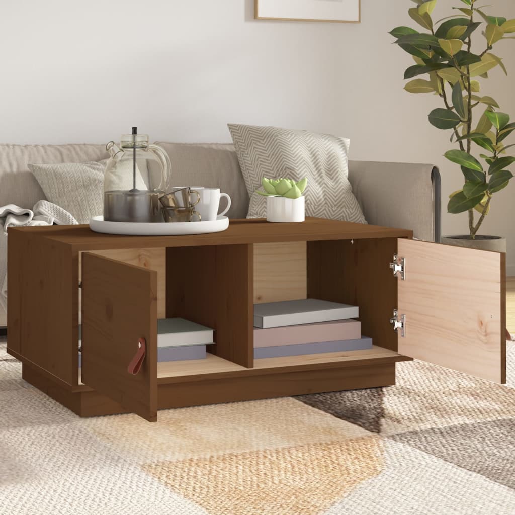 Table basse marron miel 80x50x35 cm en bois de pin massif