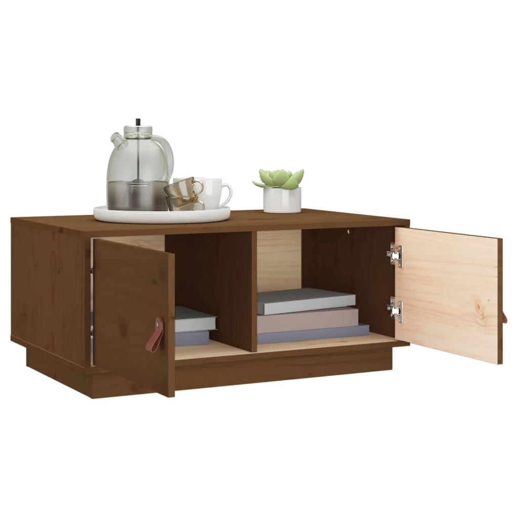 Table basse marron miel 80x50x35 cm en bois de pin massif