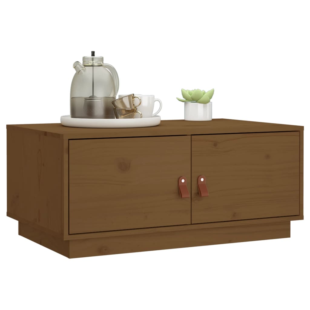 Table basse marron miel 80x50x35 cm en bois de pin massif