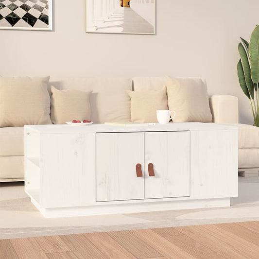 Table basse blanche 100x50x41 cm en bois de pin massif