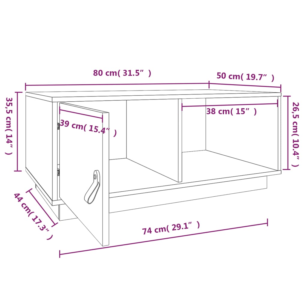 Coffee Table White 80x50x35.5 cm Solid Pine