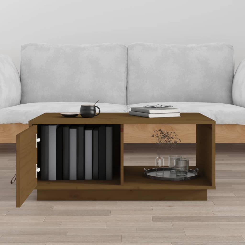 Table basse marron miel 80x50x35,5 cm en bois de pin massif
