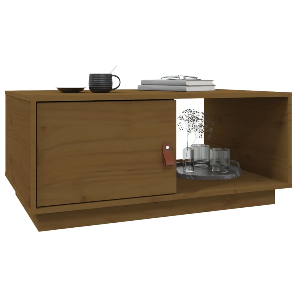 Table basse marron miel 80x50x35,5 cm en bois de pin massif
