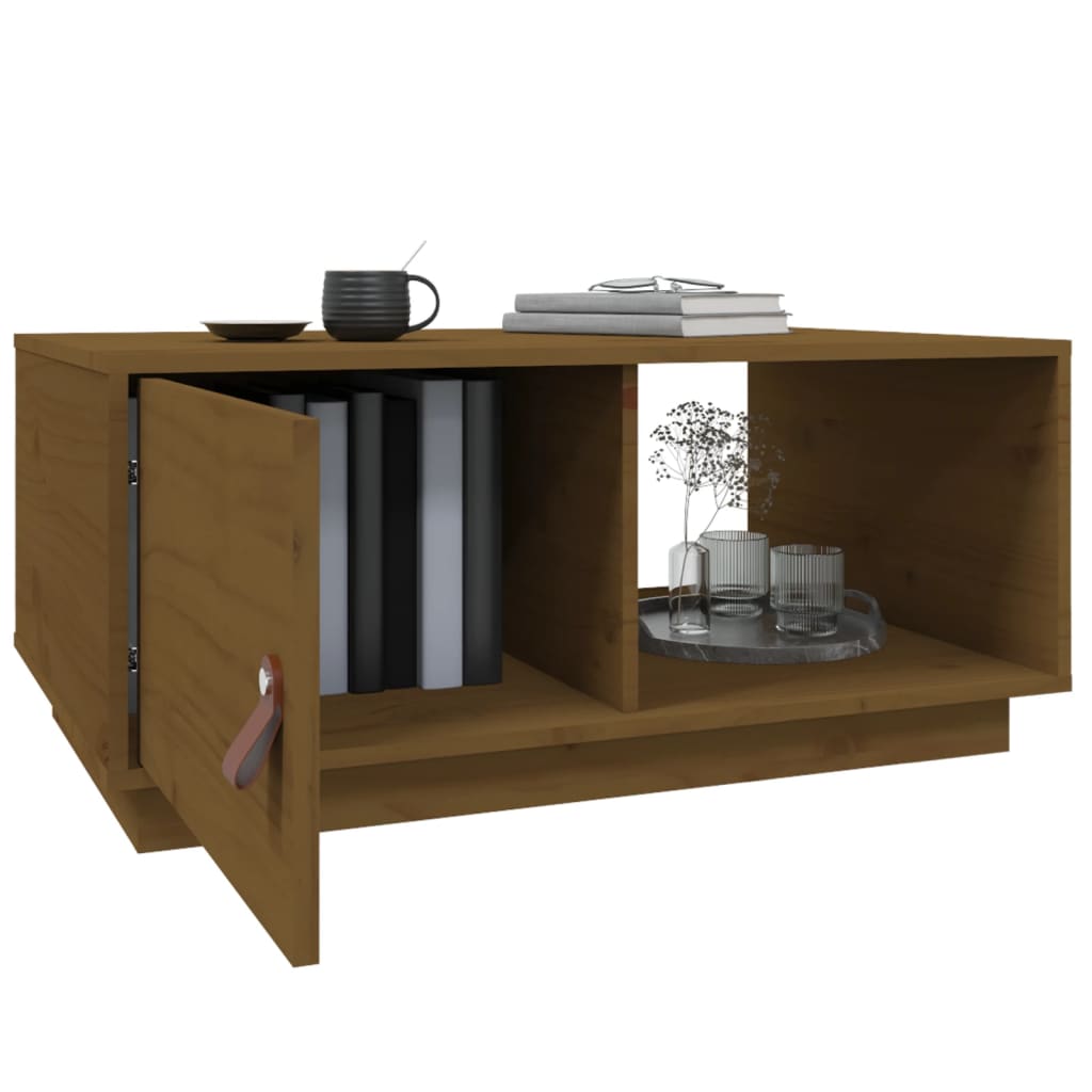 Table basse marron miel 80x50x35,5 cm en bois de pin massif