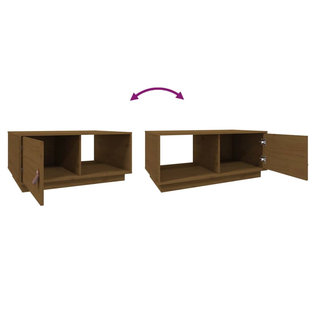 Table basse marron miel 80x50x35,5 cm en bois de pin massif