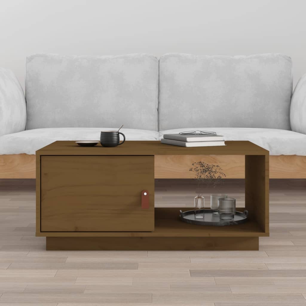 Table basse marron miel 80x50x35,5 cm en bois de pin massif