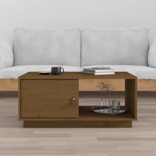 Table basse marron miel 80x50x35,5 cm en bois de pin massif
