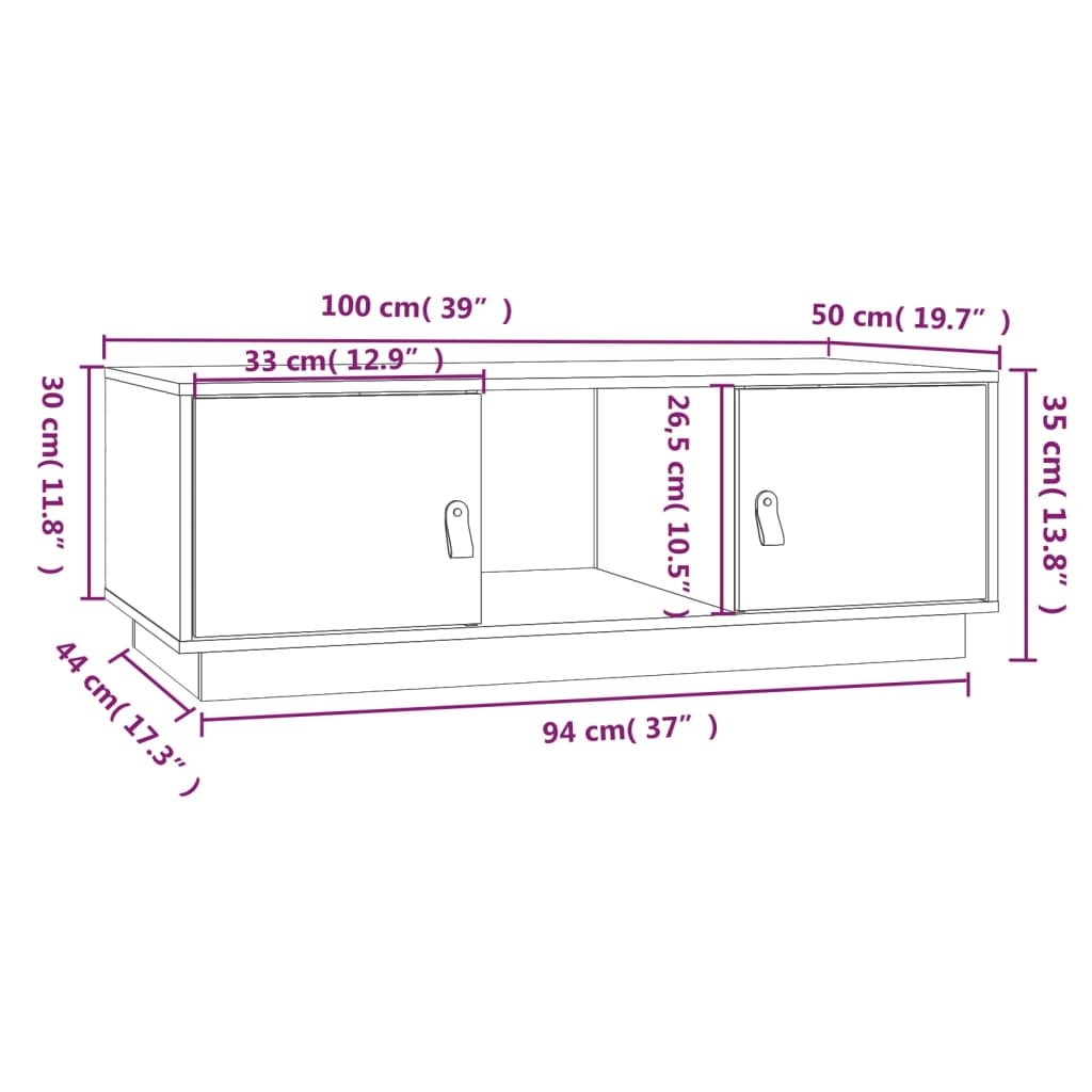Coffee Table White 100x50x35 cm Solid Pine