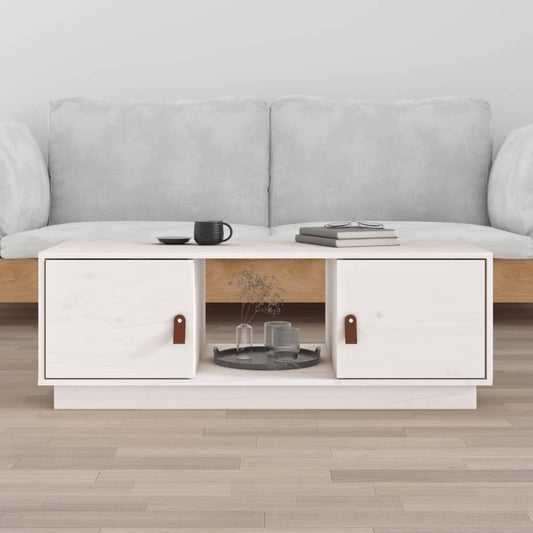 Table basse blanche 100x50x35 cm en bois de pin massif