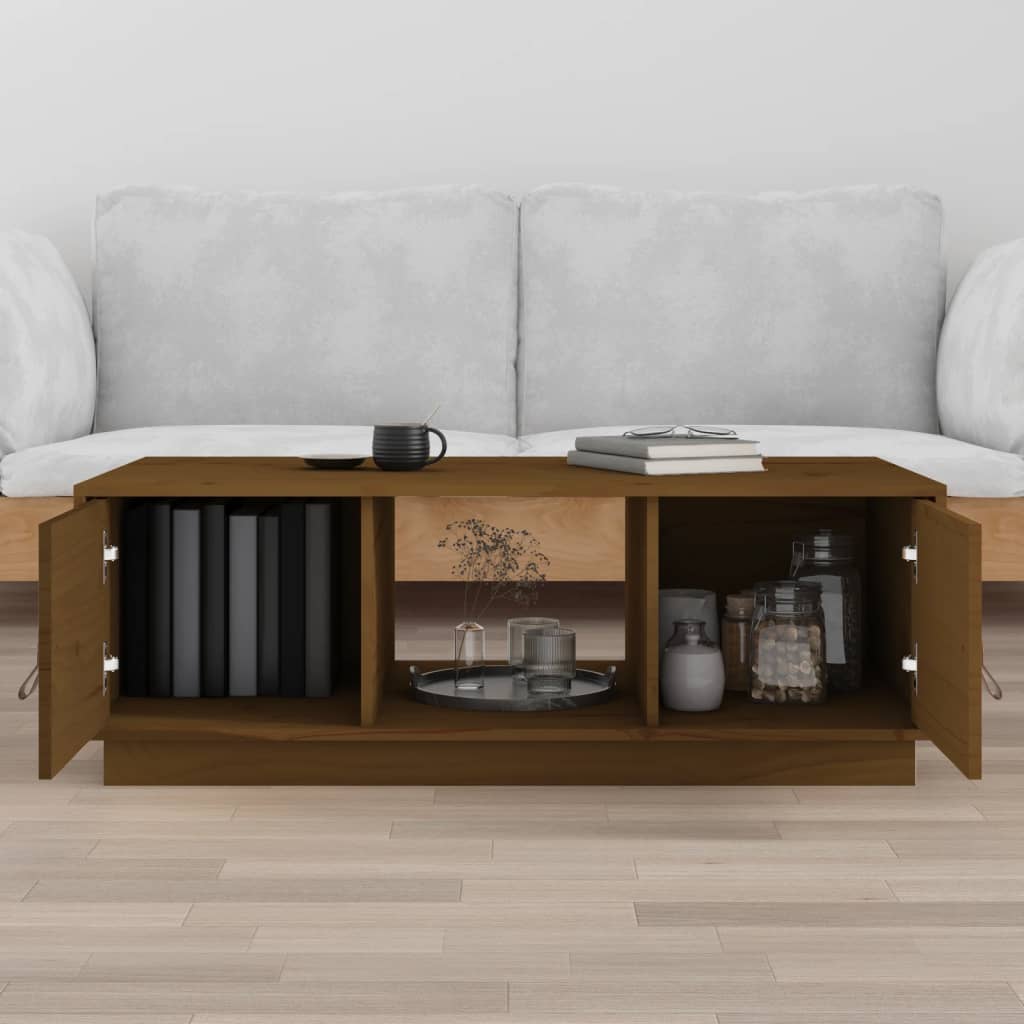 Table basse marron miel 100x50x35 cm en bois de pin massif