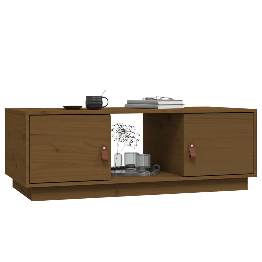 Table basse marron miel 100x50x35 cm en bois de pin massif