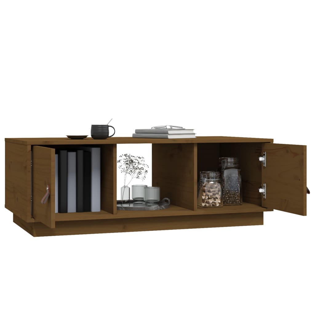 Table basse marron miel 100x50x35 cm en bois de pin massif