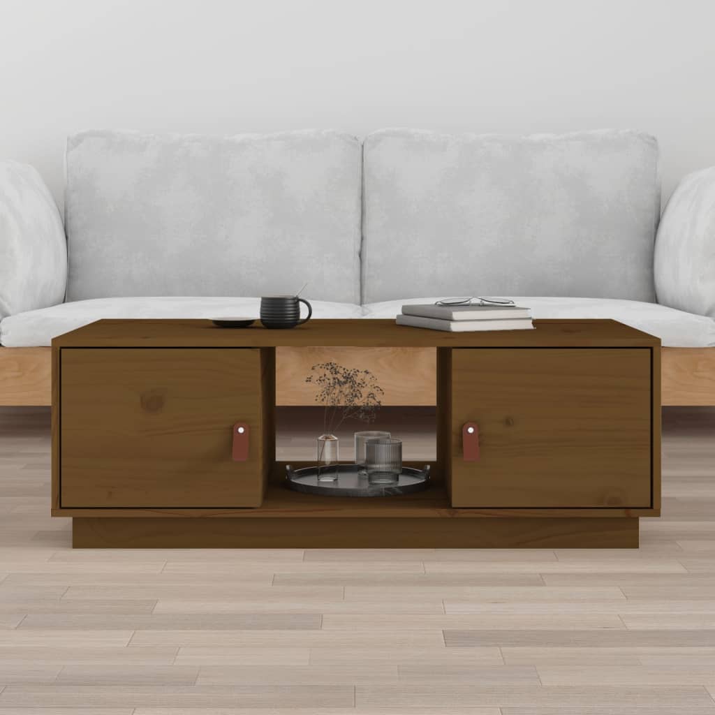 Table basse marron miel 100x50x35 cm en bois de pin massif