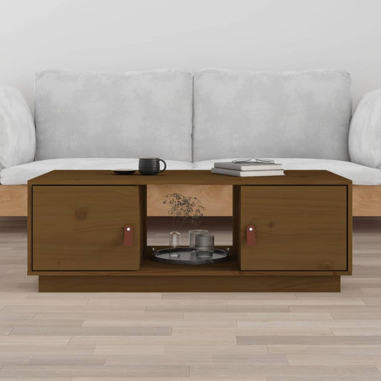 Table basse marron miel 100x50x35 cm en bois de pin massif