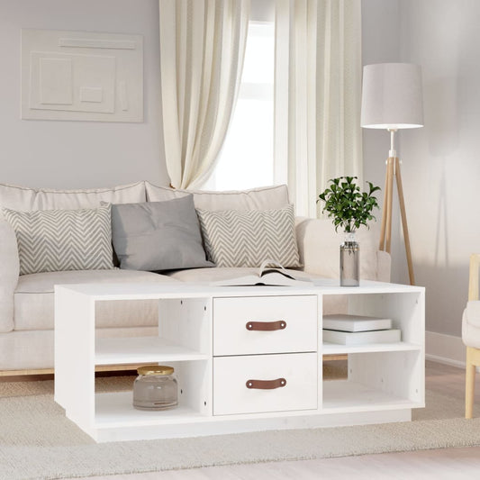 Table basse blanche 100x50x41 cm en bois de pin massif