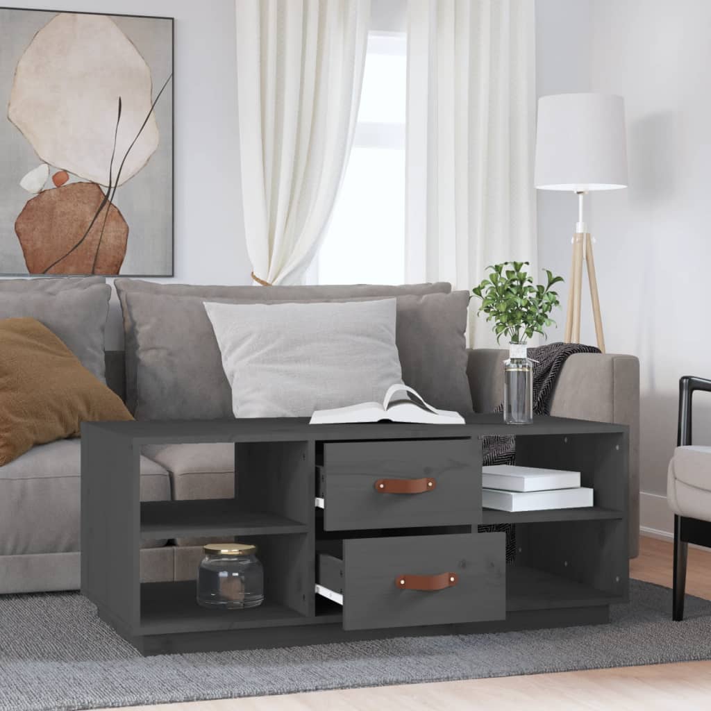 Table basse grise 100x50x41 cm en bois de pin massif