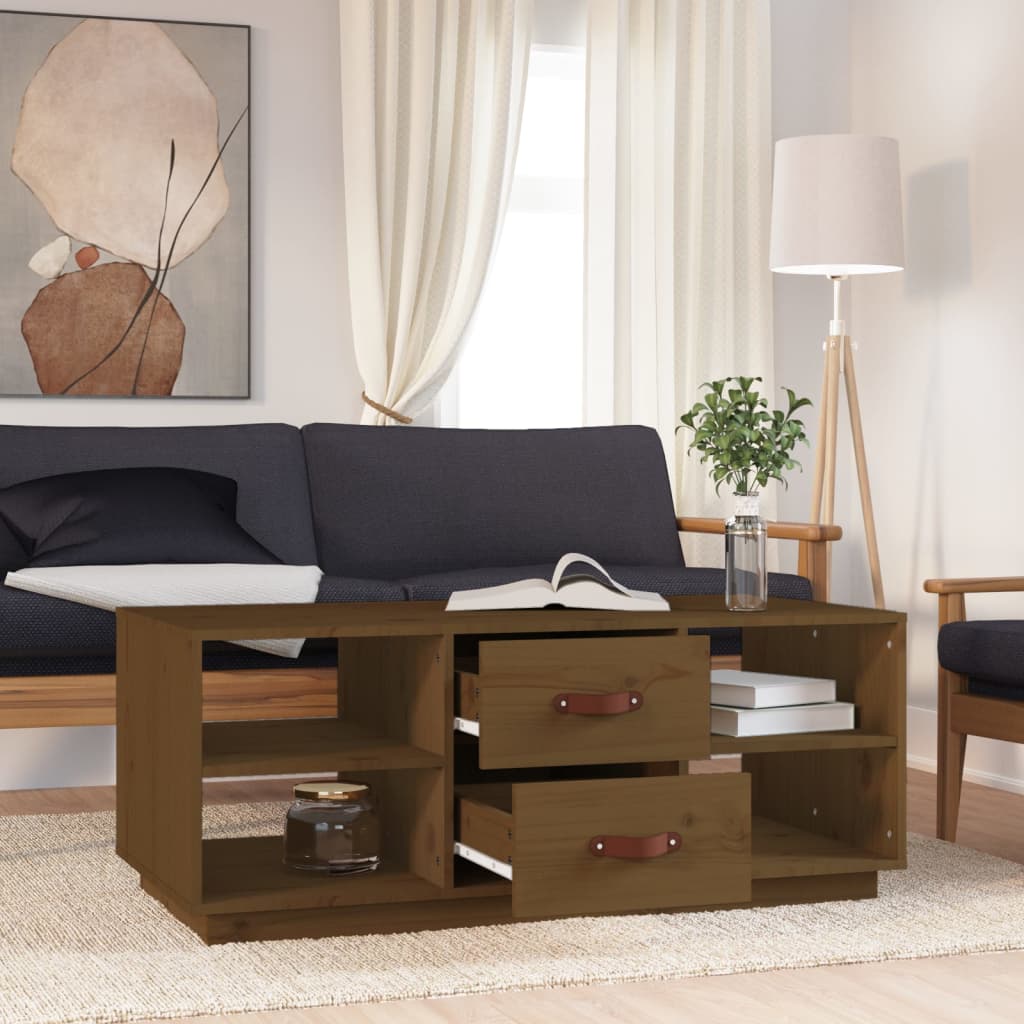 Table basse marron miel 100x50x41 cm en bois de pin massif
