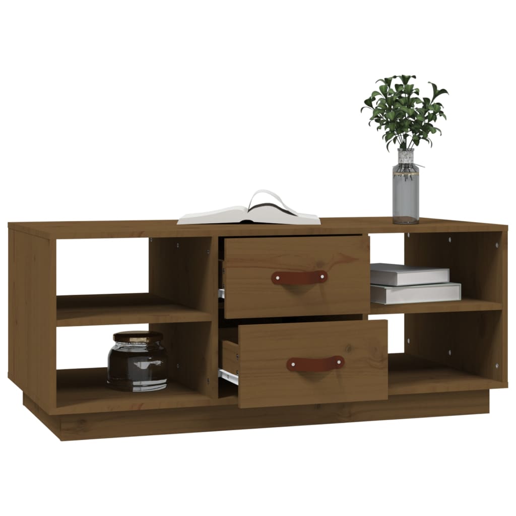 Table basse marron miel 100x50x41 cm en bois de pin massif