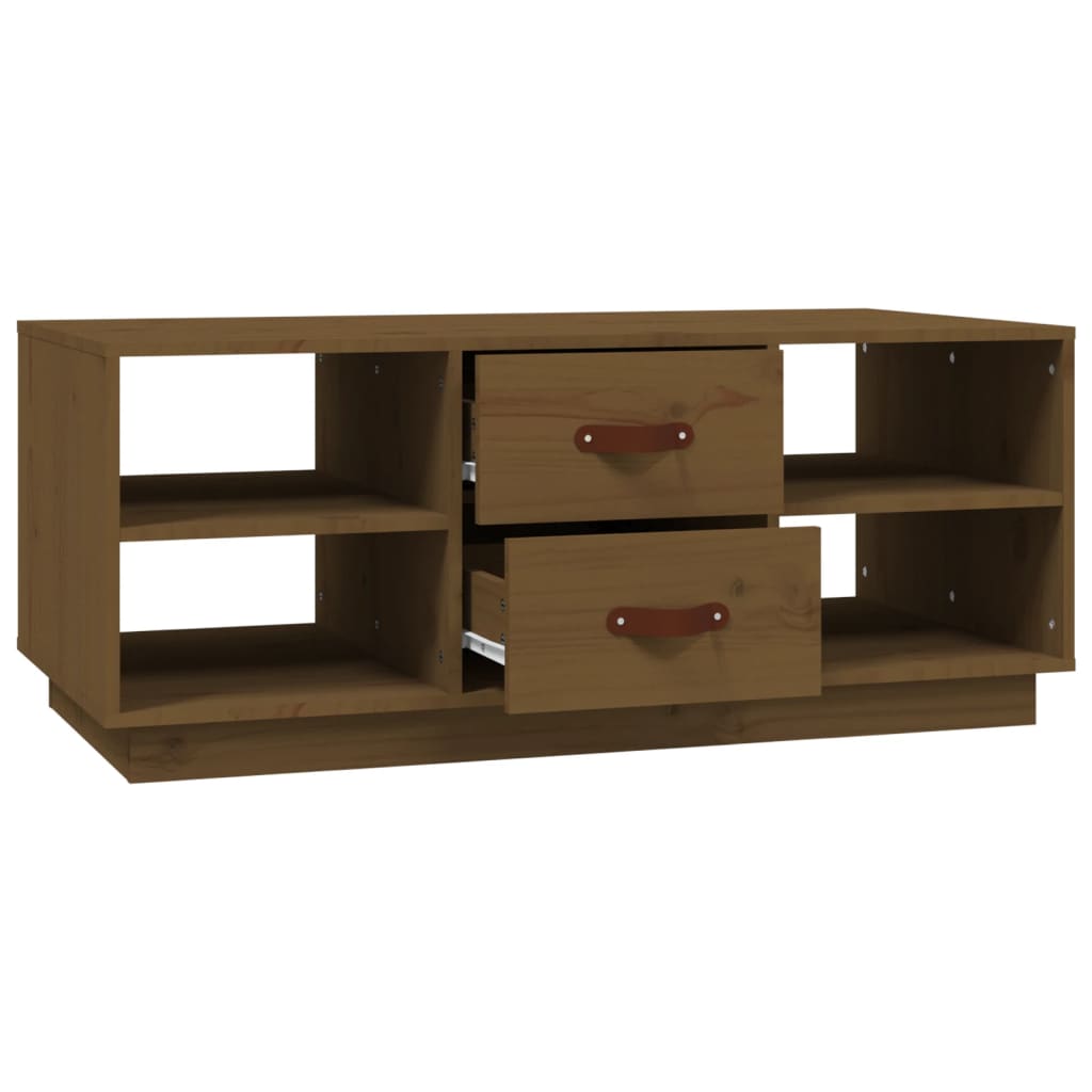 Table basse marron miel 100x50x41 cm en bois de pin massif