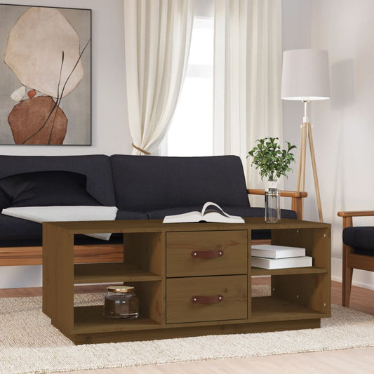 Table basse marron miel 100x50x41 cm en bois de pin massif