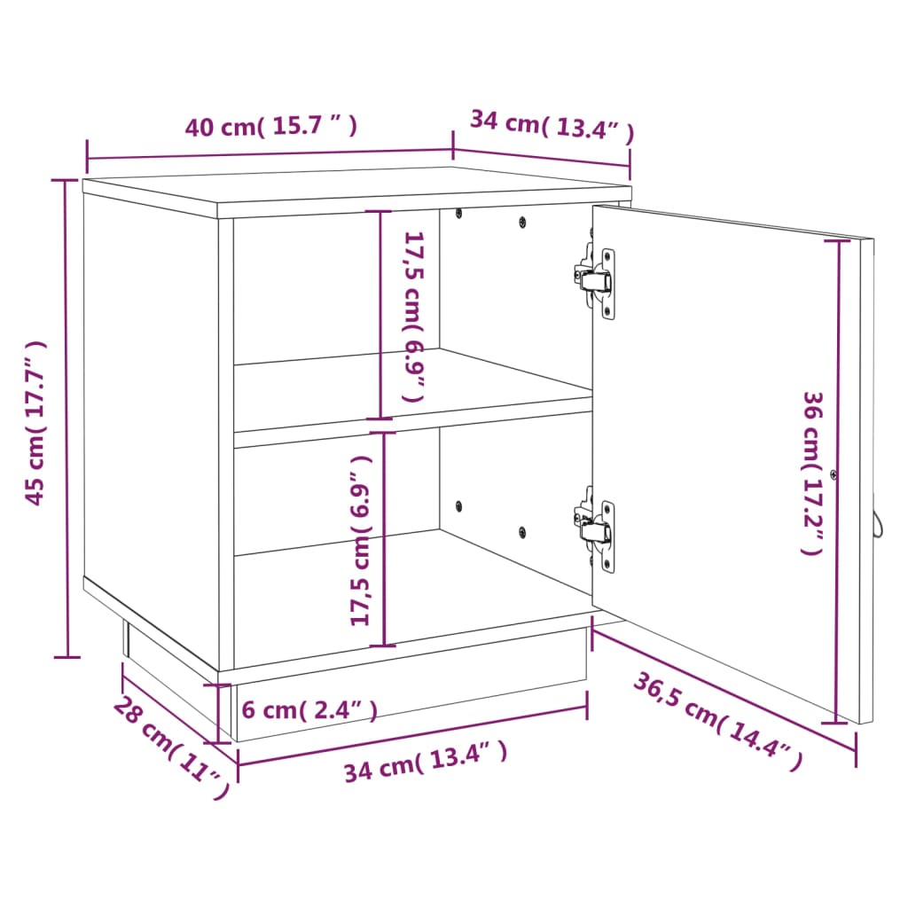 Bedside Table White 40x34x45 cm Solid Pine