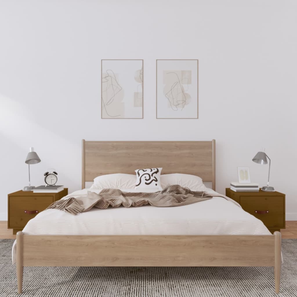 Bedside tables 2 pcs. Honey brown 40x34x35 cm solid pine wood