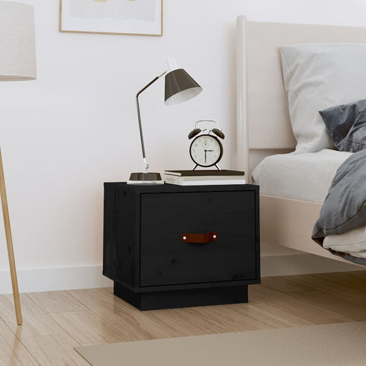 Bedside Table Black 40x34x35 cm Solid Pine