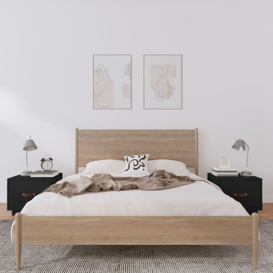 Tables de chevet 2 pcs. Noir 40x34x35 cm en bois de pin massif