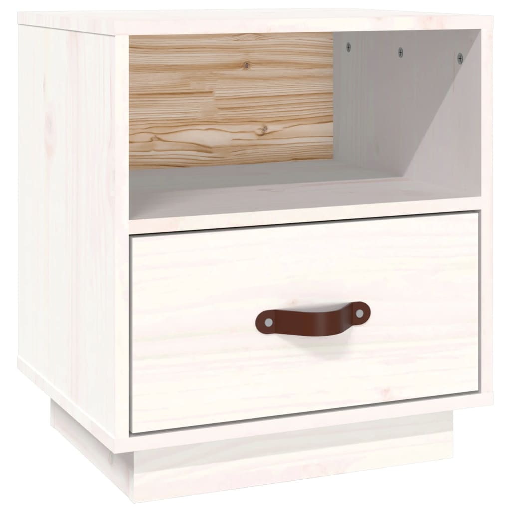 Table de chevet blanche 40x34x45 cm en bois de pin massif