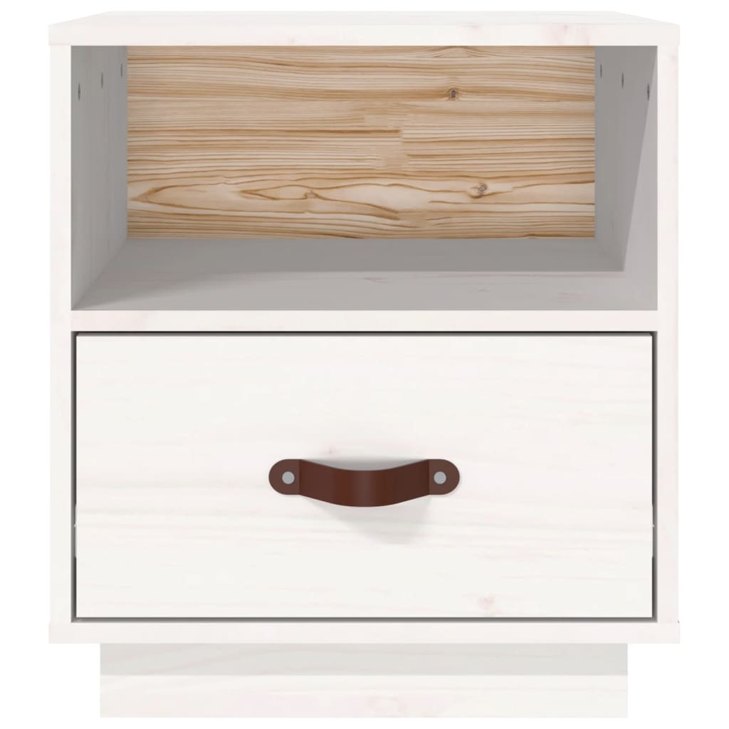 Table de chevet blanche 40x34x45 cm en bois de pin massif