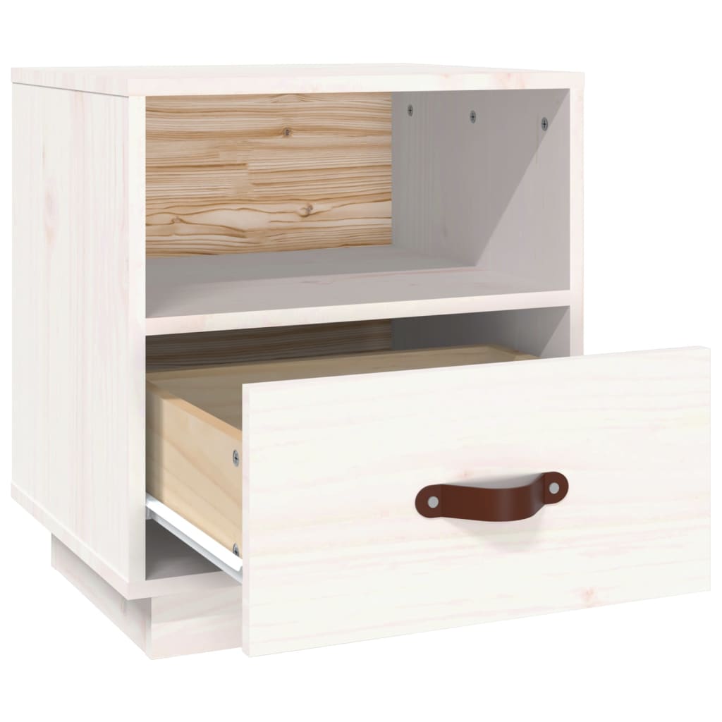 Table de chevet blanche 40x34x45 cm en bois de pin massif