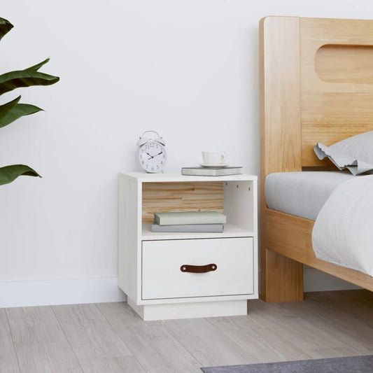 Table de chevet blanche 40x34x45 cm en bois de pin massif