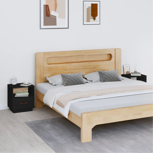 Tables de chevet 2 pcs. Noir 40x34x45 cm en bois de pin massif